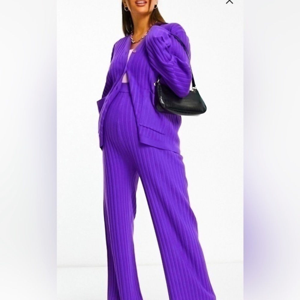 NWT The Frolic Maternity soft ribbed cardigan in purple set coord size 6 US - Picture 13 of 13